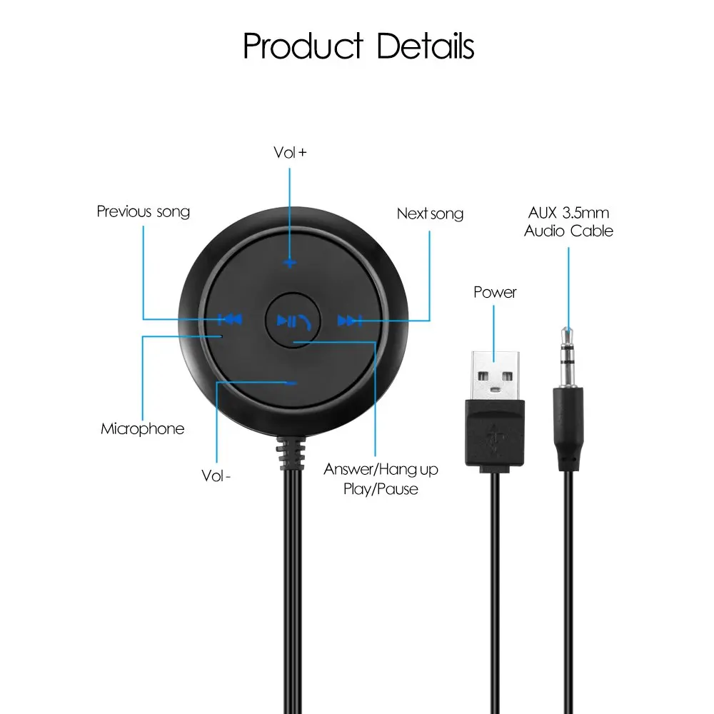 Bluetooth аудио приемник 3 5 мм/USB автомобильный комплект адаптер Встроенный микрофон