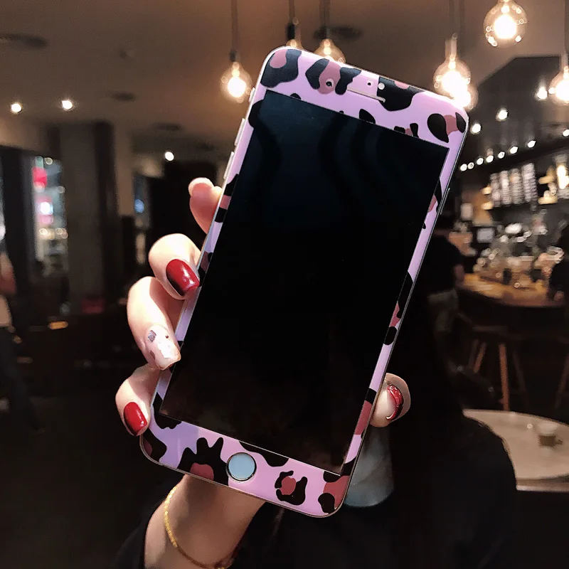 For iPhone XS Leopard case + Tempered Glass Screen protector film &amp Soft Cover for 8plus 7 8 7P XR X Max 6 6S 6SPlus |