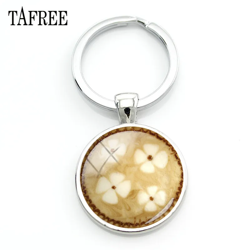 TAFREE кофе латте резьба Любовь сердце искусство брелок для ключей Шоколад Печать Цветок четырехлистный клевер Очаровательная подвеска котенок QF286