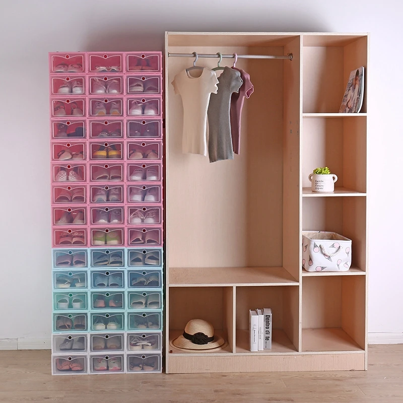 Складные прозрачные ящики для хранения обуви пластиковые откидная коробка