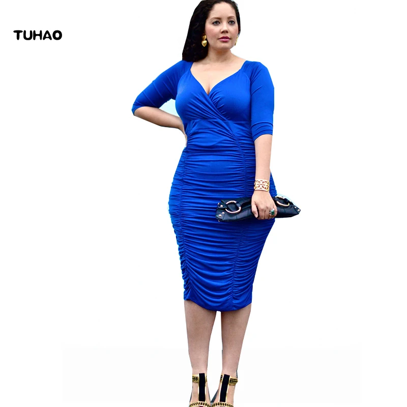 

TUHAO autumn plus size 3XL 6 colors office Business Dresses Elegant big Size Women Vintage Bodycon Pencil Dress LMTL