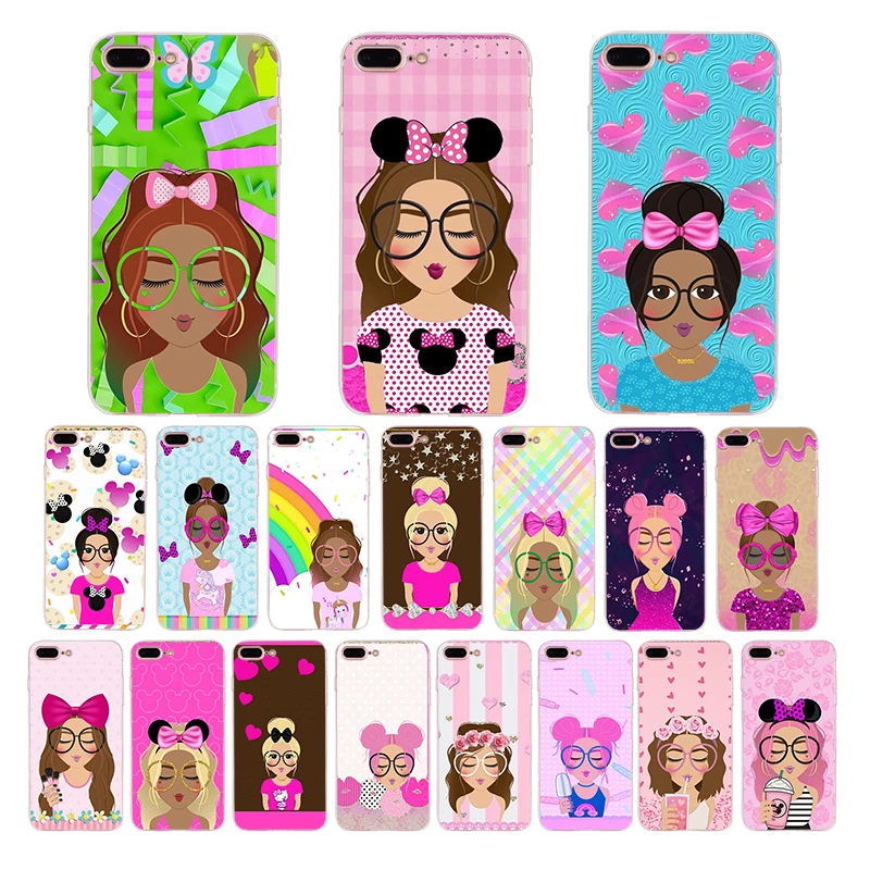 

Summer rainbow pink cute Girl glasses soft phone case for iphone x xr xs max silicone cover 8 7 6 6s plus Funda 5s 5 se Coque
