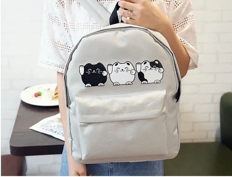 

1 piece three cats Canvas Cartoon 3 cat Shoulder Bag Schoolbag Backpacks for Teenage Girls boy Travel Bolsa Mochila