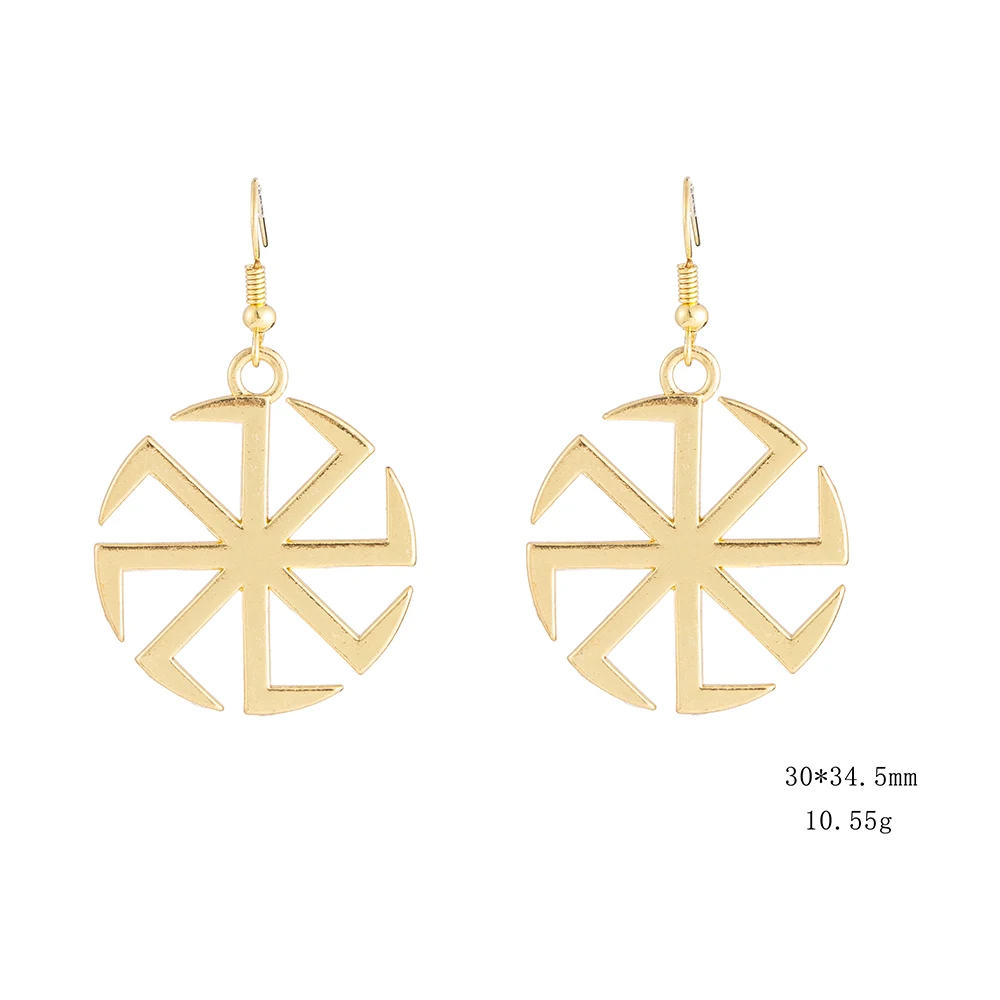 My Shape Vintage Sun Wheel Dangle Earrings Wicca Pagan Amulet Talisman Silvery Golden Lagre Drop Alloy Accessories 2019 | Украшения и