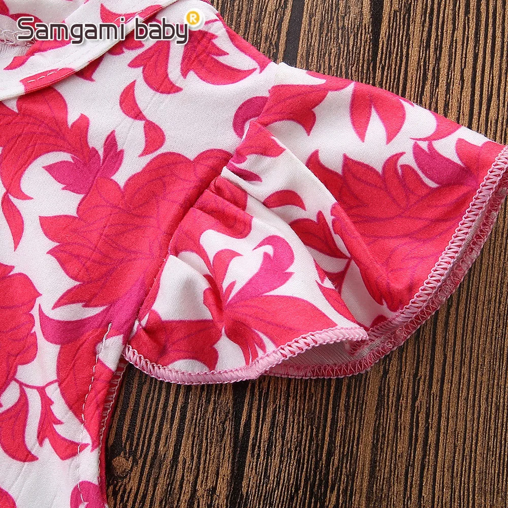 Летняя детская одежда SAMGAMI комбинезоны без рукавов с цветочным принтом повязка
