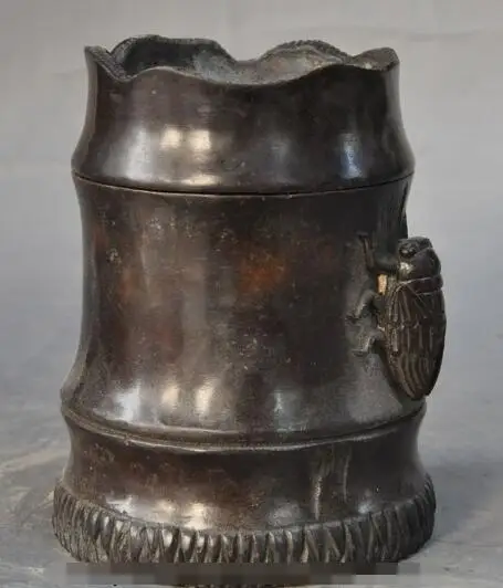 S01168 старинная бронзовая Цикада в виде животного Бамбуковая статуя горшок