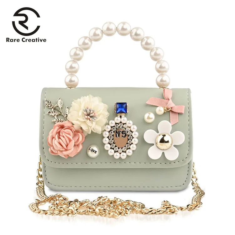 Mint Green Редкий Креативный Элегантный бисер цветы сумки дизайн из искусственной кожи женские сумки на цепочке Роскошные дорожные сумки на плечо PS8001 - Цвет: Mint Green