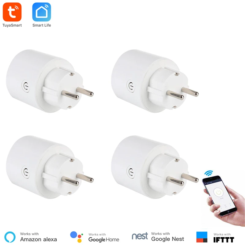 4 pieces ЕС 10A WiFi умная розетка беспроводной штекер таймер переключатель для домашней автоматизации совместим с Google home и Alexa Голосовое управление - Комплект: 4 pieces