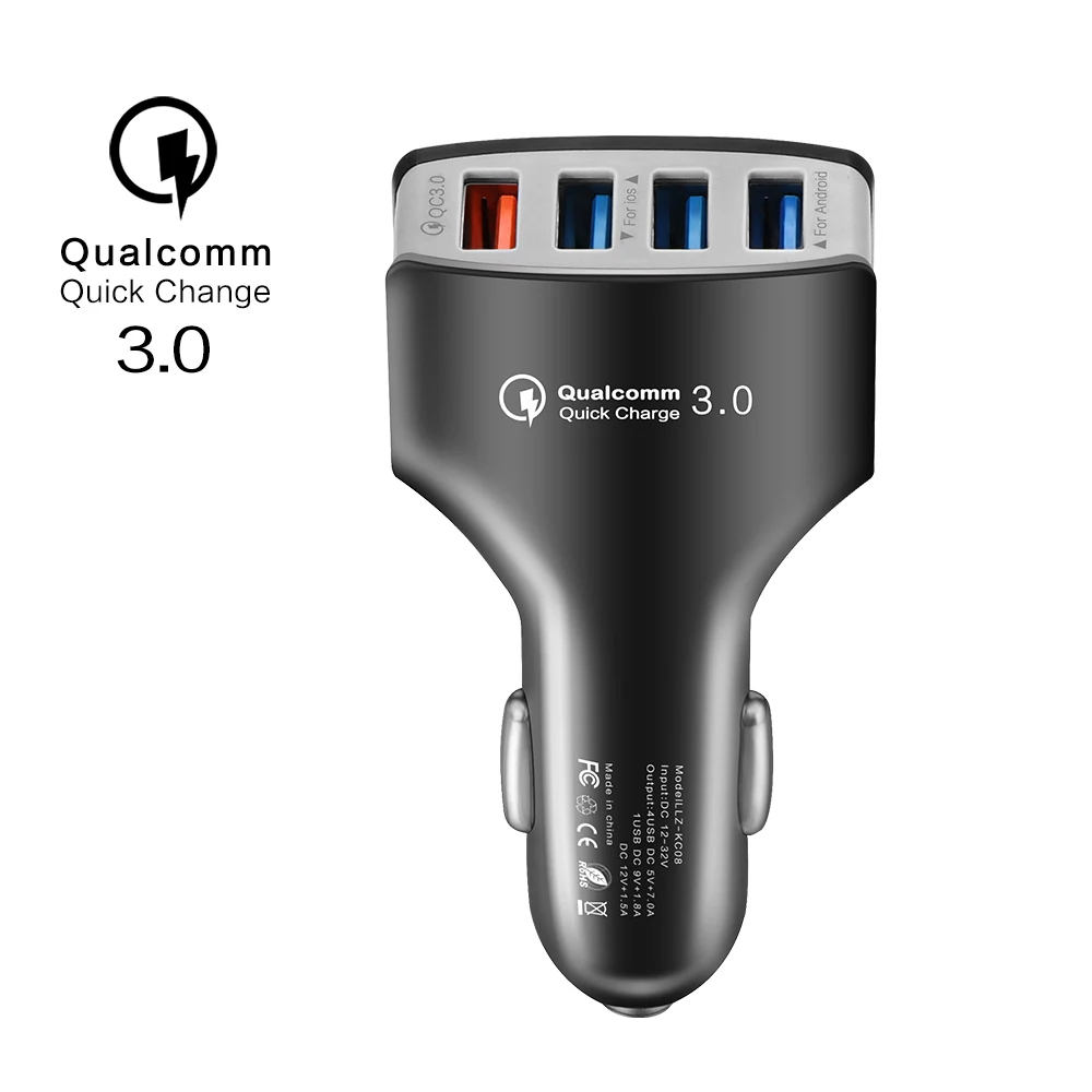 Автомобильный Зарядное устройство 4 Порты и разъёмы зарядных порта USB для автомобиля Зарядное устройство QC3.0 легко присоединяемого быстродействующего Зарядное устройство телефонный адаптер Комбинации комплект с 2.4A 3-в-1 кабель для быстрой зарядки - Тип штекера: black1