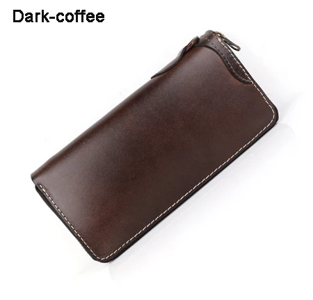 Dark coffee Роскошный мужской кошелек из натуральной кожи, кожаный кошелек, длинный клатч, мужской бумажник для денег, мужской кошелек, портмоне, держатель для карт - Цвет: Dark coffee