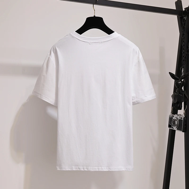 4XL/2019 Новая Летняя женская футболка с короткими рукавами и бусинами бантом