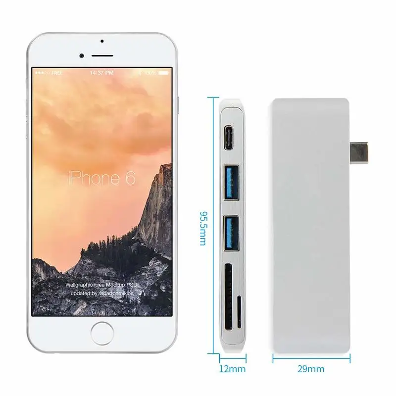 Basix USB C концентратор с адаптером питания 2 порта 3 0 и SD/Micro SD TF кардридер для MacBook Pro
