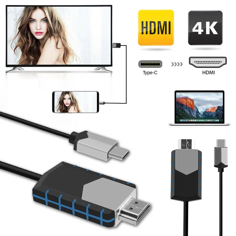 

2m 6.5Ft USB Type C to HDMI Adapter 4K Type-C 3.1 Male to HDMI Male HDTV AV TV Converter Cable For Samsung Galaxy S10 S9 MacBook