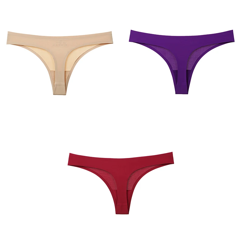 nude purple red Сексуальные стринги Женское нижнее белье бесшовные 3 шт стринги женские T-back мягкие новые продажи твердые стринги Нижнее белье для женщин BANNIROU - Цвет: nude purple red