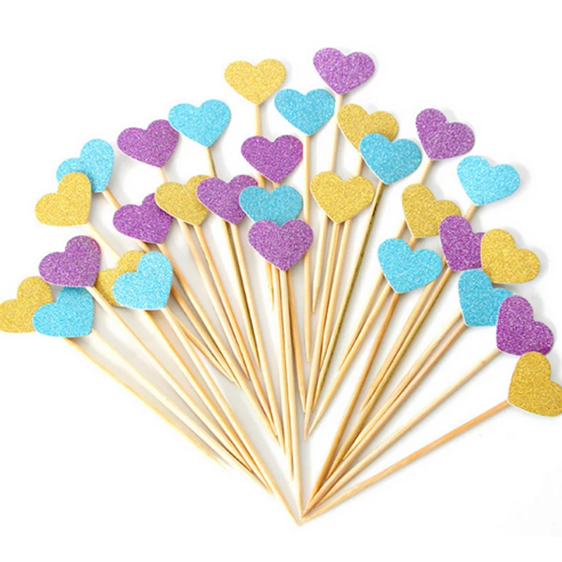 10 шт./лот блестящий Топпер для торта в форме сердца декорирование тортов капкейк