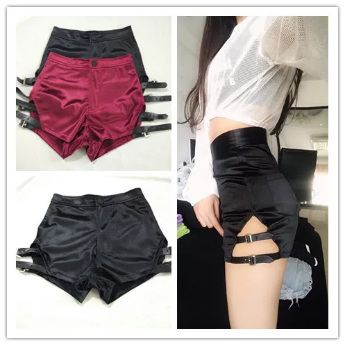 Женские обтягивающие танцевальные шорты черные в стиле панк-рок с высокой талией