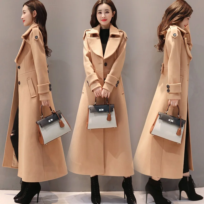 Fashion Extra long Woolen Coat Women 2020 Autumn Winter New Black Long Wool Jacket Korean Plus Size Thick Warm Ladies Overcoat | Женская