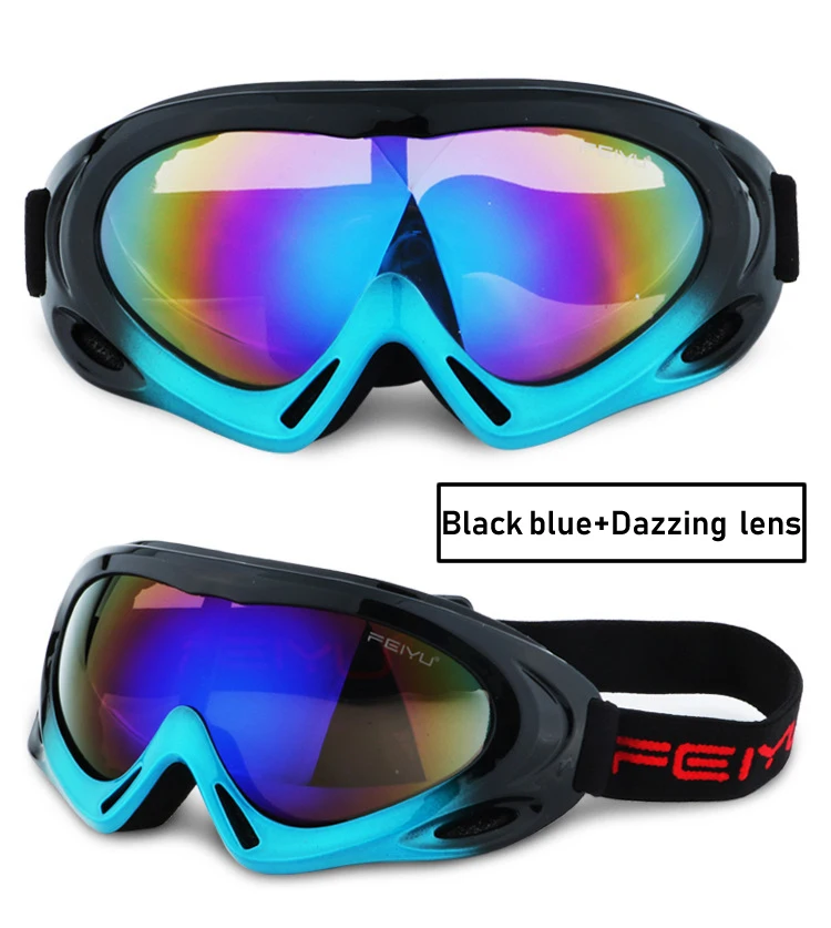 Black with blue 1 Ветрозащитные зимние уличные спортивные очки с одной линзой, очки для взрослых и детей, лыжные очки, снежные очки UV400, снегоходы, 12 цветов - Цвет: Black with blue 1