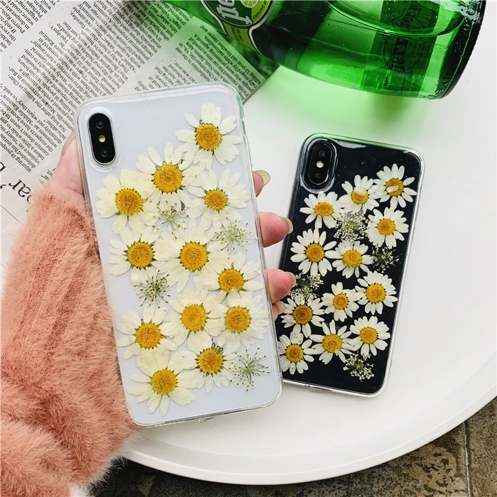 Настоящий высушенный цветок ромашка чехол для iPhone X Xs Max прозрачный мягкий Tpu 6 s 7 8