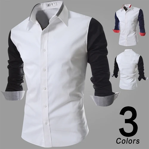 High Quality Cotton Men Casual Shirt Long Sleeve Fashion Patchwork turn-Down Collar Blue/Black Male Top Tees Lp868 | Мужская одежда