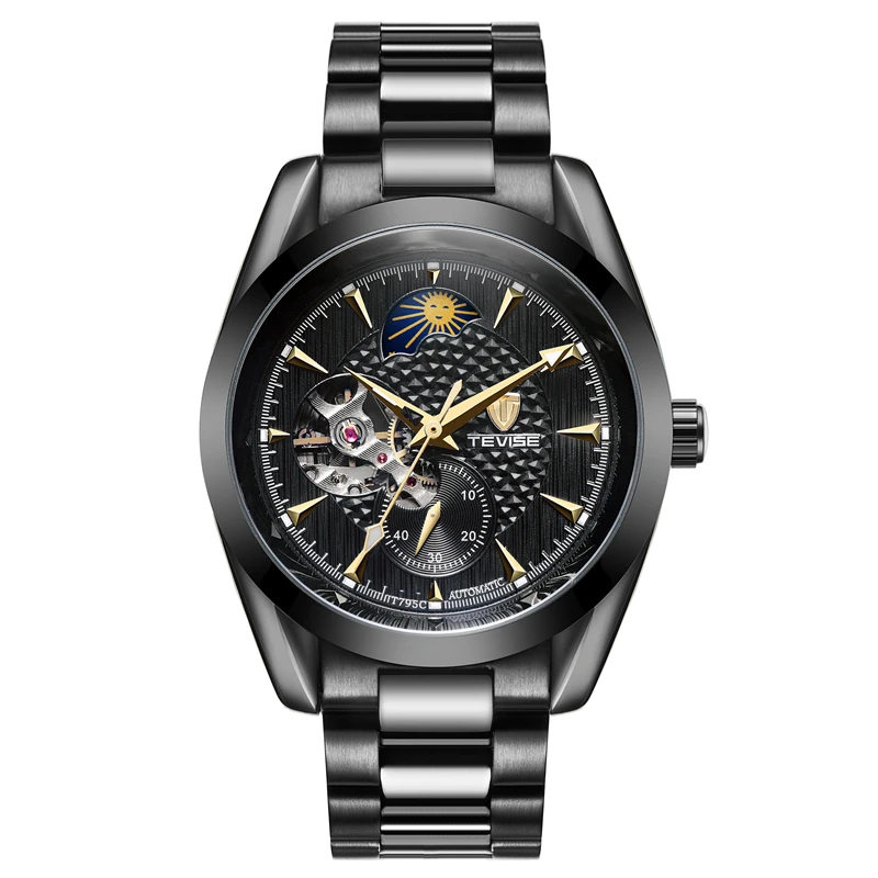 Часы мужские механические automatic Tourbillon деловые мужские часы Moon Phase стальные мужские часы водонепроницаемые наручные часы Tevise T795c