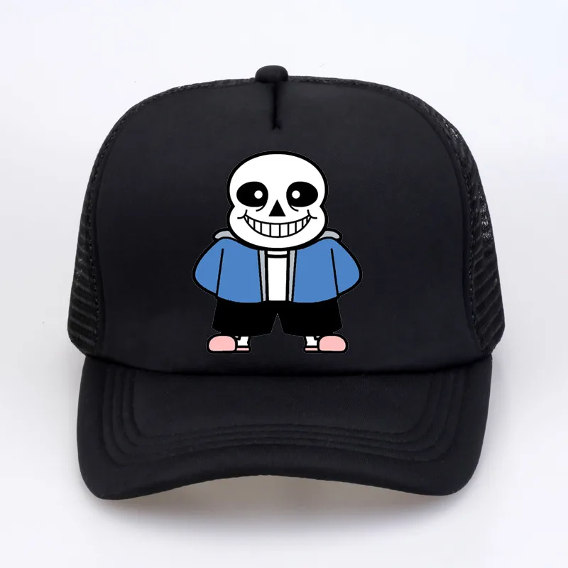 Популярная игра «Undertale» бейсболка s Skull Brother Sans шапка с принтом летняя Кепка Дальнобойщика с сеткой модная бейсболка для мужчин и женщин шляпы - Цвет: Черный