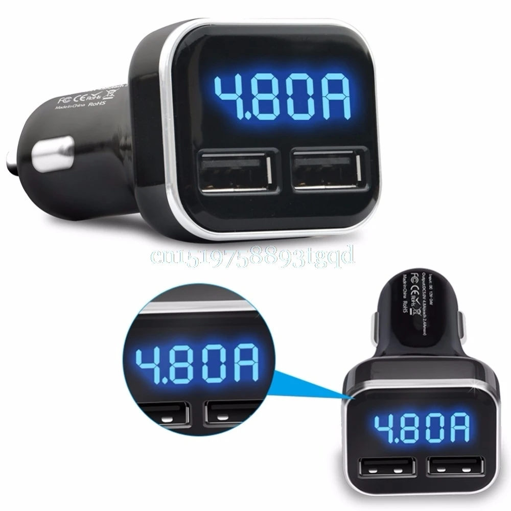 Двойной USB Автомобильное зарядное устройство 4.8A адаптер Светодиодный дисплей