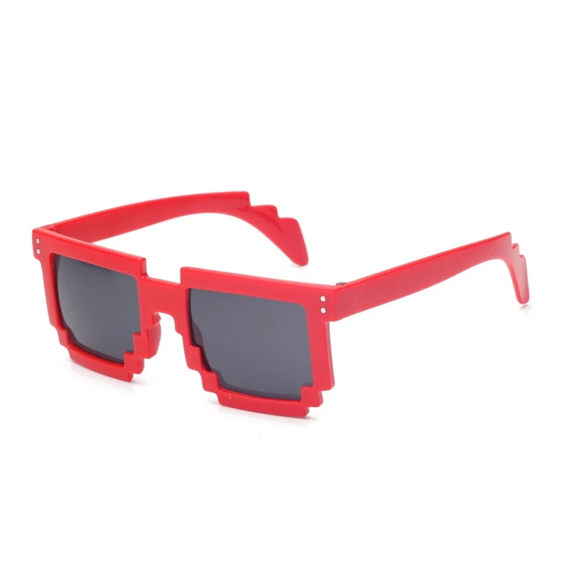 VRCHIC, дело с ним Thug Life Shades, солнцезащитные очки, безрамные, пиксель, унисекс, очки для мужчин и женщин, вечерние, мозаичные очки - Цвет линз: Red
