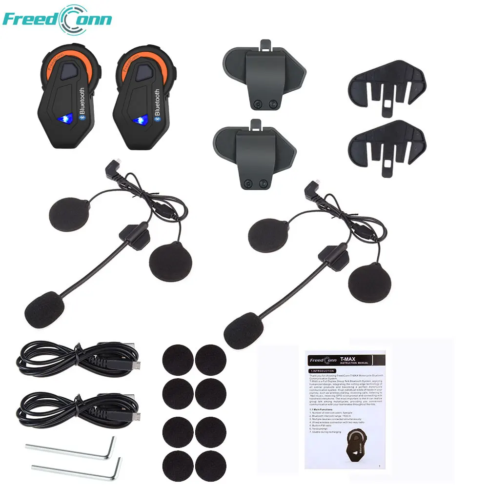 FreedConn 2 шт./лот 1000 м Bluetooth мотоциклетный шлем гарнитура Casco Walkie-talkie наушник T-MAX BT