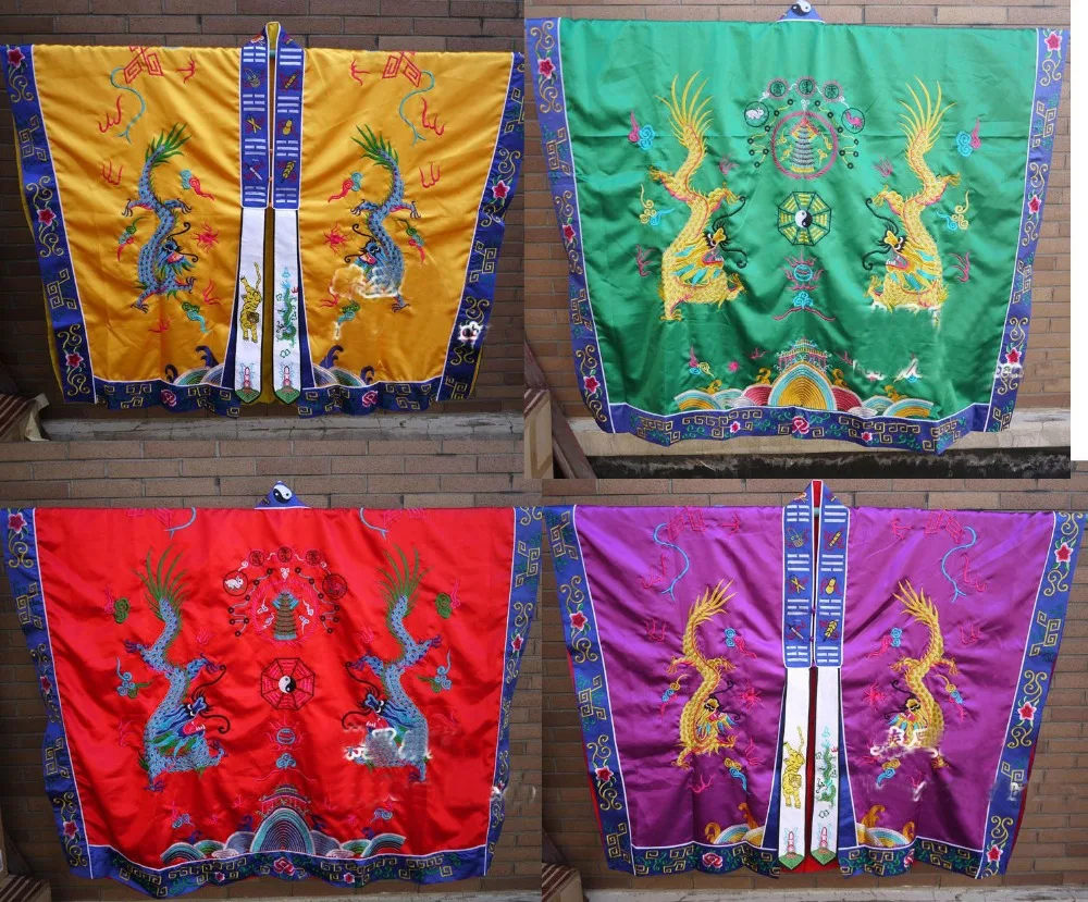 4 цвета красный желтый фиолетовый зеленый вышитый дракон Taoist cassocks Taoism одежда