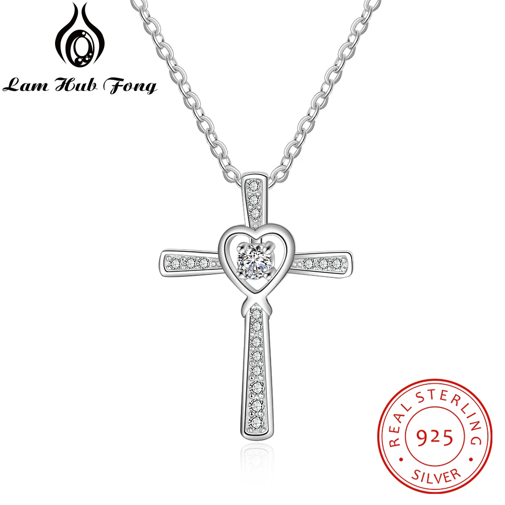 

Classic 925 Sterling Silver Heart Cross Necklace Full Zirconia Paved Pendant Necklaces for Women Fine Jewelry (Lam Hub Fong)