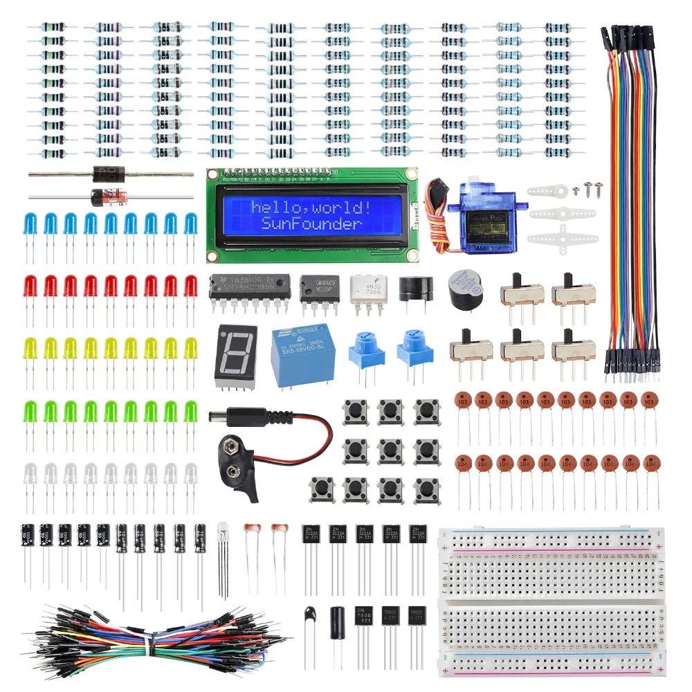 

SunFounder Electronics Fun Kit with 1602 LCD Module,breadboard,LED,Resistor for Arduino UNO MEGA2560 or Raspberry Pi