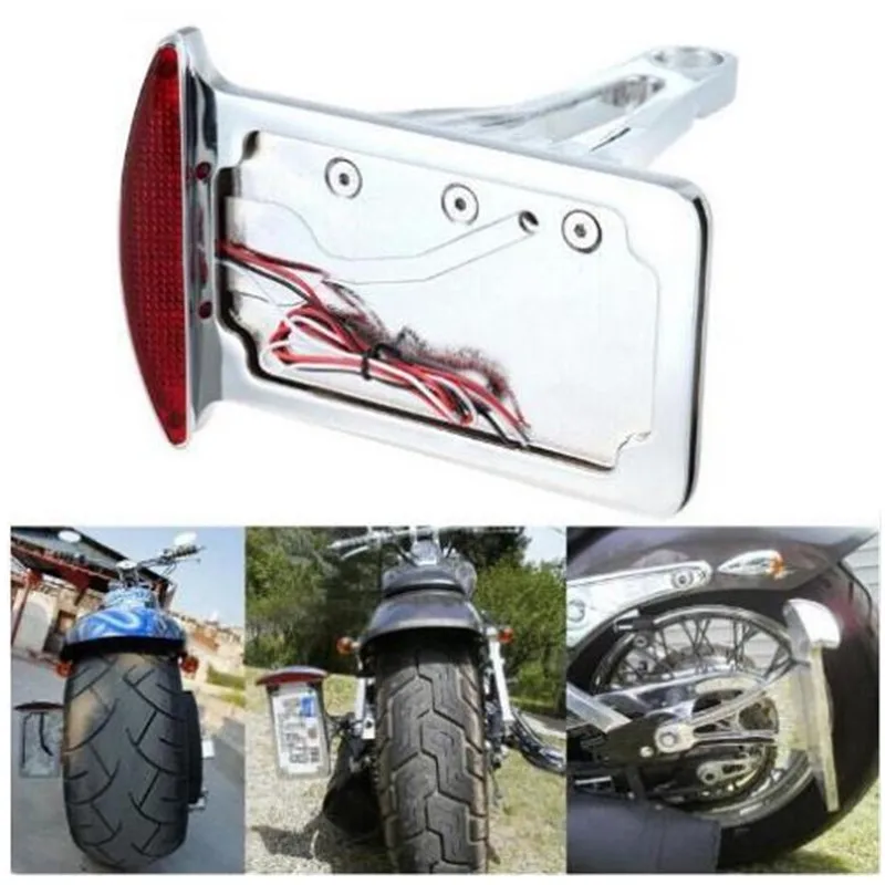 

Motorcycle License Plate Assembly LED Tail Brake Light Side Mounted Verticle Cruiser Bobber Chopper Touring Scooter Street bike