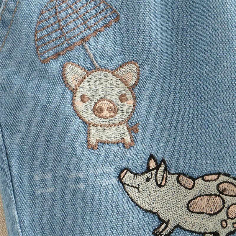 Японские модные синие джинсовые штаны для женщин Kawaii Lucky Pig Брюки корейские винтажные милые Стрейчевые талии для девочек-подростков повседневные джинсовые штаны