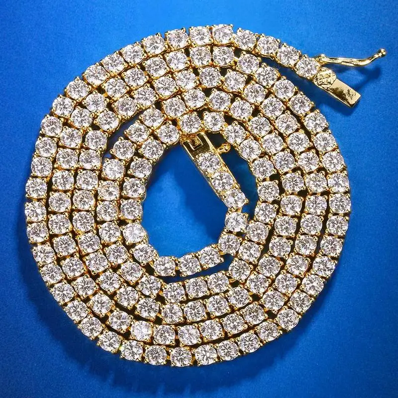 Iced Out Tennis Chain 3mm Gold Necklace Luxury Brand Ice Link New Micro-inlaid Zircon Hip Hop Jewelry for Men and Women | Украшения и