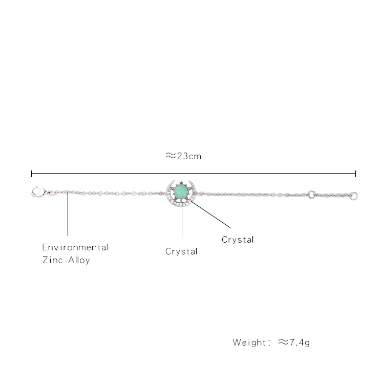 Простой прозрачный зеленый кристалл луна звезды браслет Новинка 2017 года розовое
