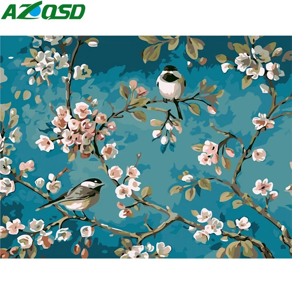 Картина AZQSD по номерам 40x50 см белый цветок с маленькой птичкой картина маслом на