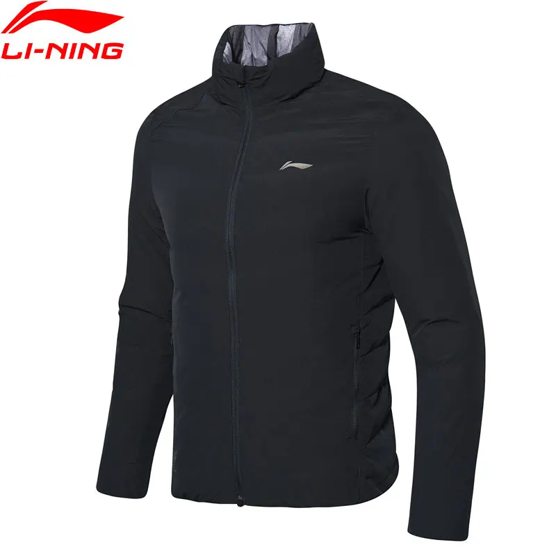 Li-Ning, мужская тренировочная серия, короткий пуховик, двусторонний, 90% белый утиный пух, приталенная подкладка, зимние спортивные куртки AYMN103 MWY317