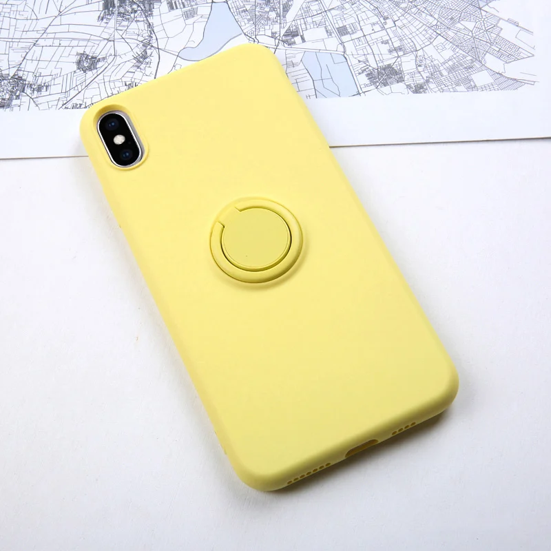 IK38-YeTORingYellow SoCouple жидкостный мягкий силиконовый держатель для телефона чехол для iphone 11 Pro Max X Xs max XR 7 8 6 6s plus сплошной цвет кольцо ручка чехол для телефона - Цвет: IK38-YeTORingYellow