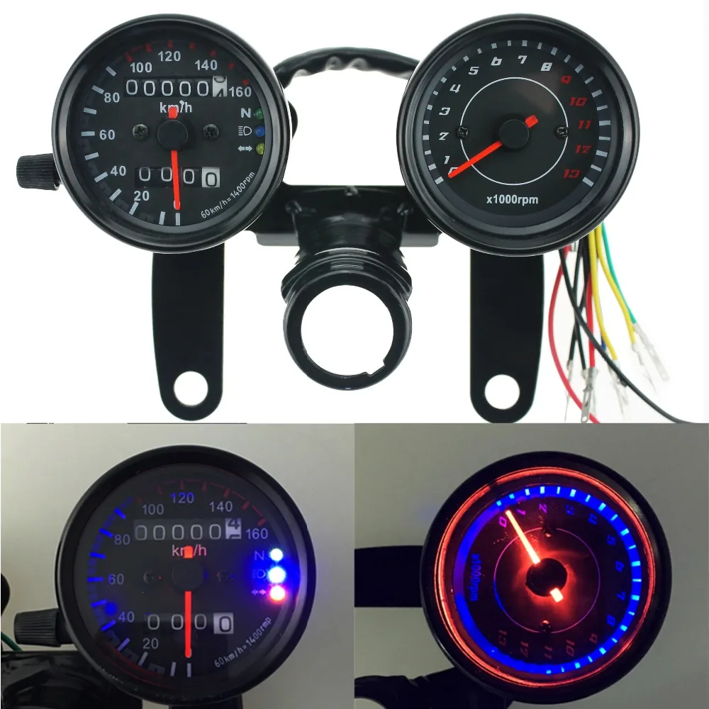 Iztoss12V Мотоцикл Скутер черный светодиодный одометр спидометр датчик и 13000 об./мин Тахометр для кафе гонщик Suzuki Honda Kawasaki