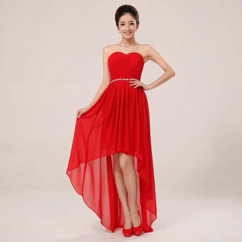 Красный SSYFashion короткие платья для невесты шифоновое платье без бретелек асимметричное кружевное торжественное платье Плюс Размер свадебное платье для выпускного вечера - Цвет: Красный