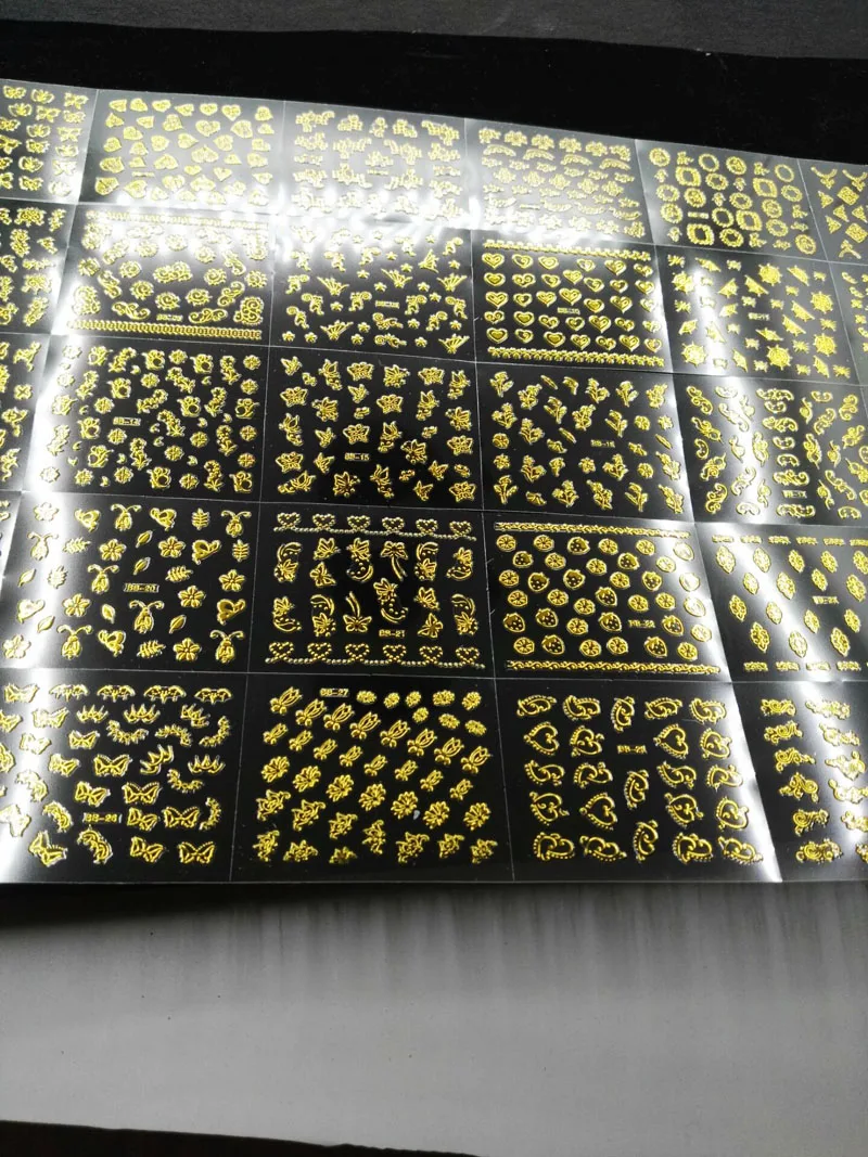 1 set Gold- Nail Stickers 3D Nail Art Sticker Decal Seal Decal Bow/Heart /Lace adhesive-Self Nail Sticker 3D Nail Art Sticker