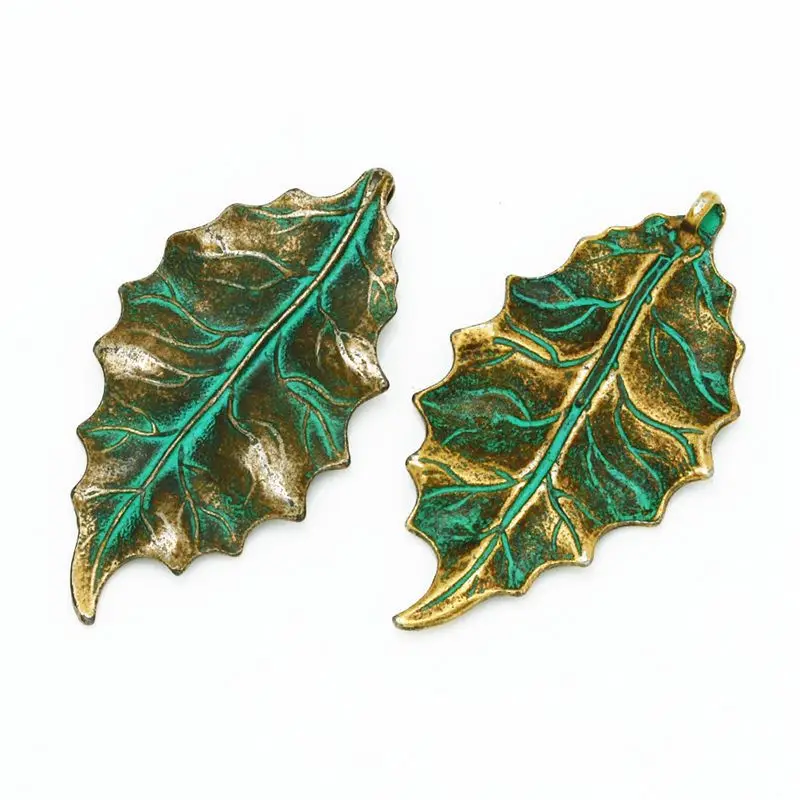 47*26mm Vintage Leaf Shaped Patine Charms Pendants fit Necklace Bracelets Wholesale, 20pcs/lot-10039760