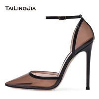 pointed toe high heel pumps women black transparent sexy heeled evening dress shoes ladies summer clear heels large size 2022