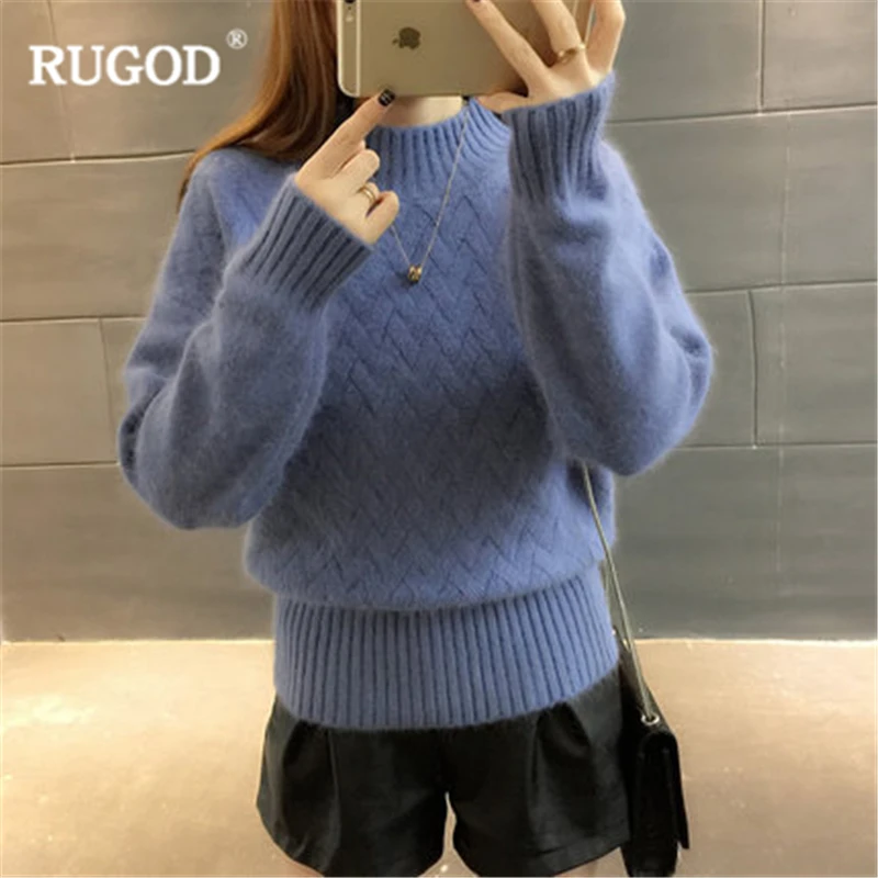 Женский свитер с высоким воротом RUGOD однотонный вязаный на осень и зиму 2019 |