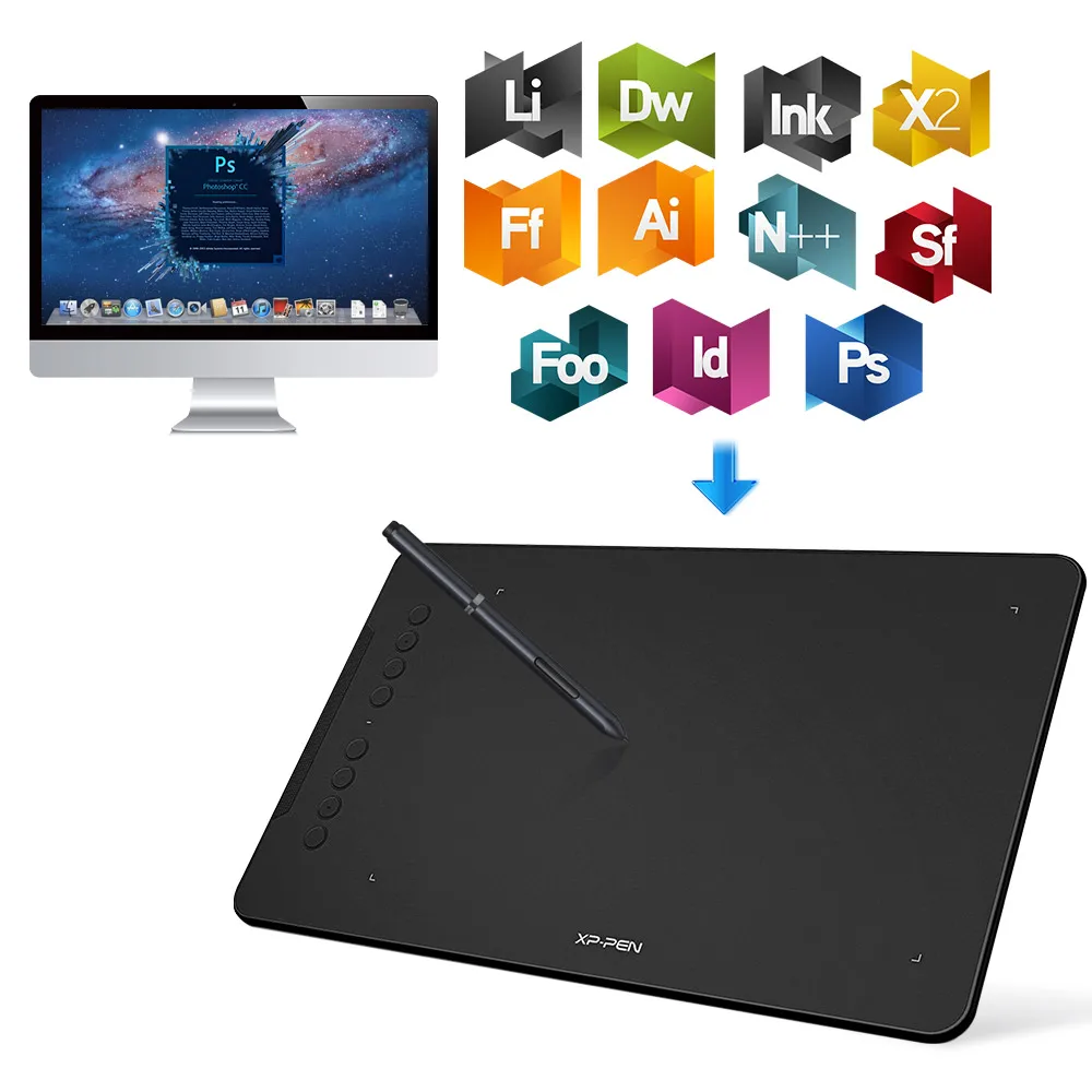 XP Pen, цифровой планшет для рисования, Deco 01, графический планшет, 8192 уровней, графическая доска для рисования, без аккумулятора, стилус, Прямая поставка