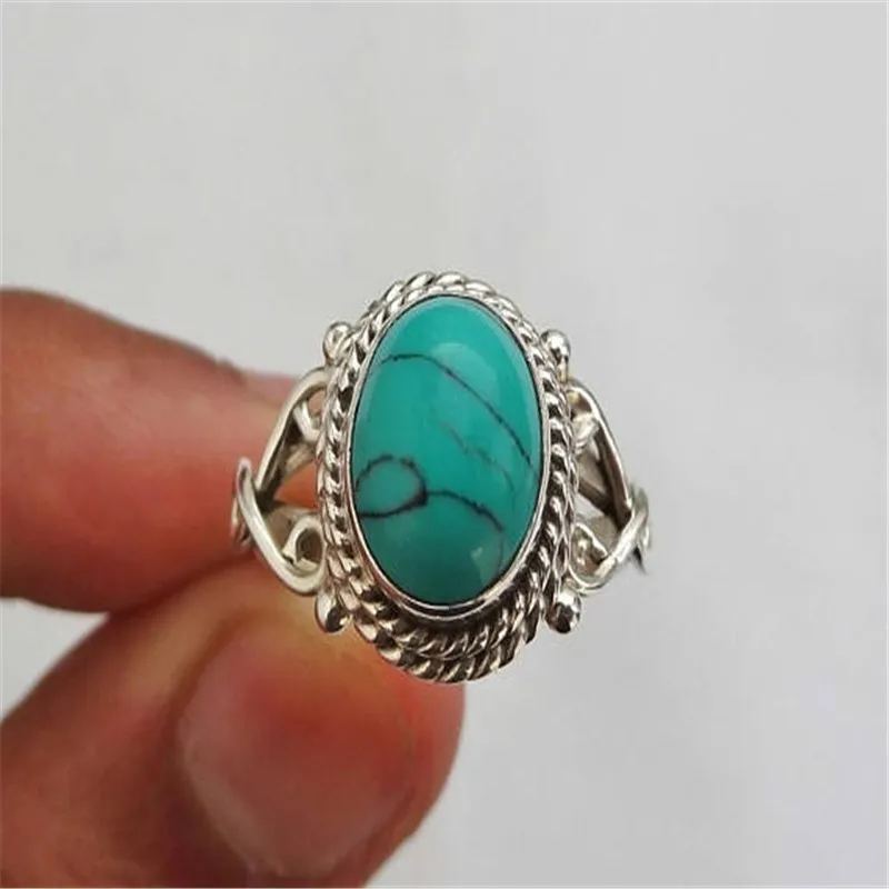Boho кольца с синим камнем для женщин и мужчин свадебные богемные ювелирные изделия Кольцо Античное серебряное цветное кольцо Bague Femme Masculino Anillos Z3N336