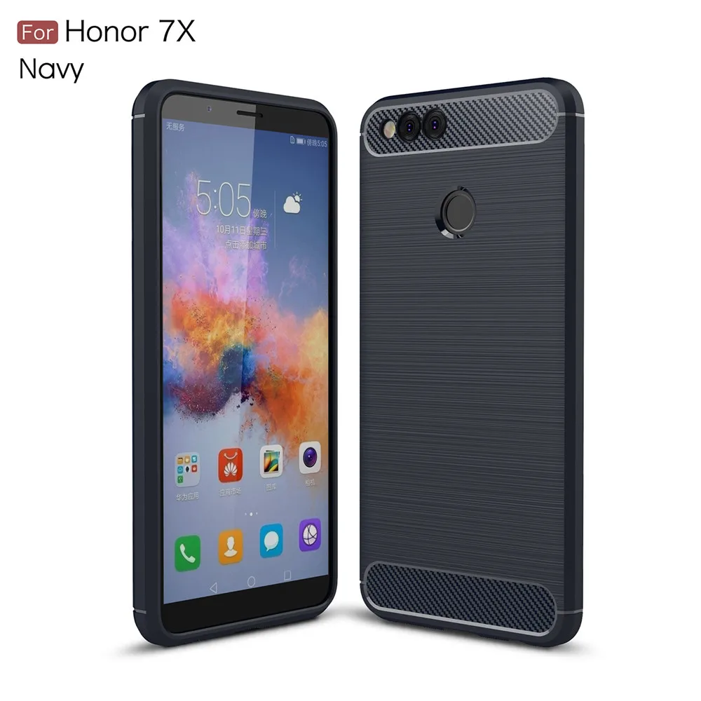Синий Силиконовый чехол для huawei Honor 7X, мягкий ударопрочный чехол из углеродного волокна и ТПУ для huawei Honor 7X, чехол Silcon - Цвет: Синий