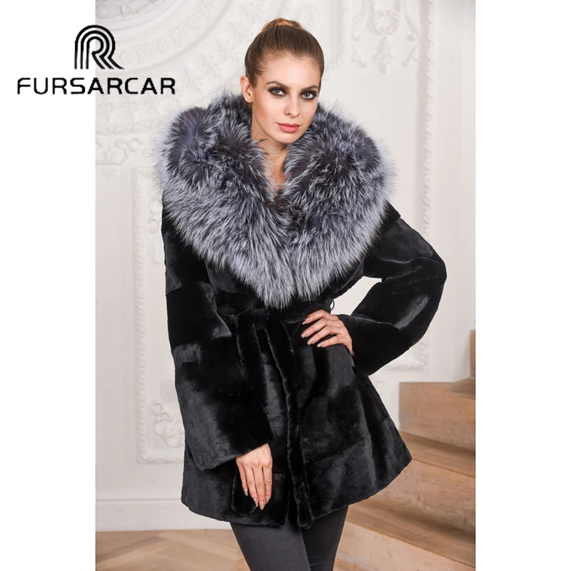 FURSARCAR Зима Новое поступление натуральный мех норковая шуба для женщин из