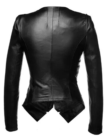 Женская кожаная куртка с круглым вырезом облегающее пальто из натуральной